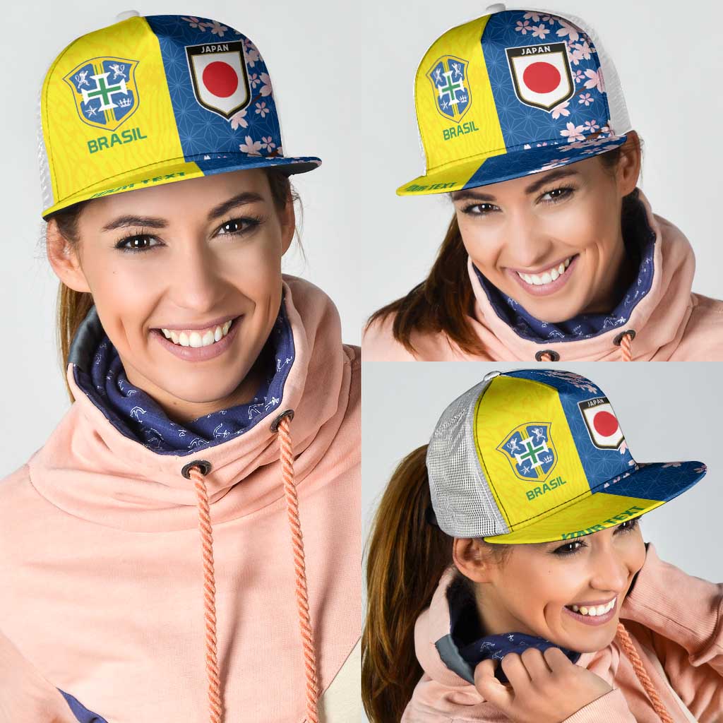 Personalized Brazil Japan Football Mesh Trucker Cap Cultural Fusion Heritage