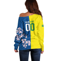 Custom Brazil Japan Football Off Shoulder Sweater Cultural Fusion Heritage