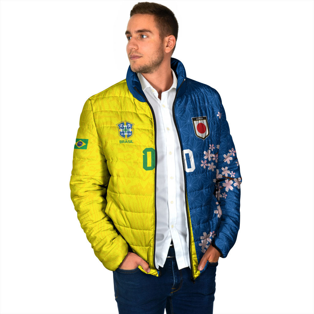 Custom Brazil Japan Football Padded Jacket Cultural Fusion Heritage