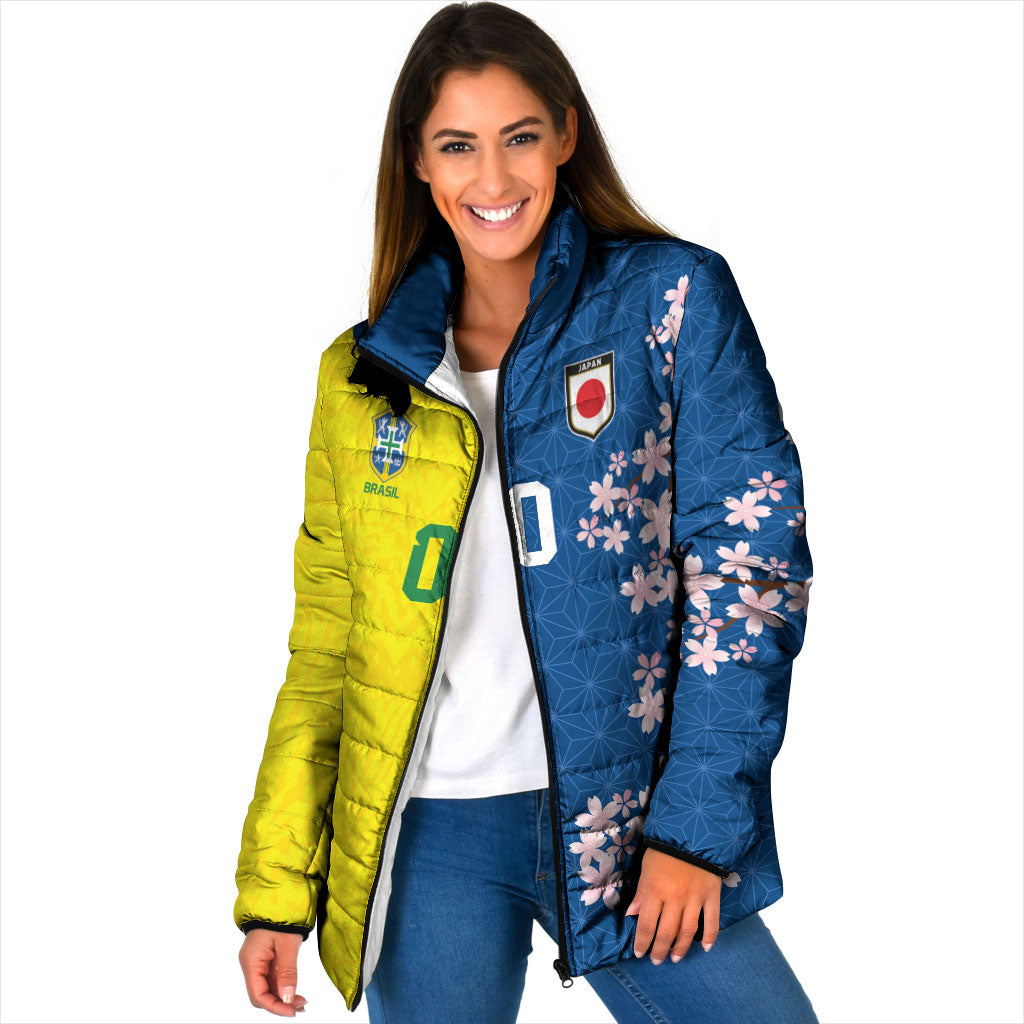 Custom Brazil Japan Football Padded Jacket Cultural Fusion Heritage