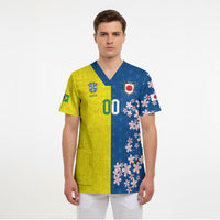 Custom Brazil Japan Football Scrub Top Cultural Fusion Heritage