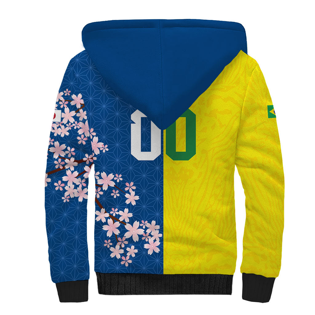 Custom Brazil Japan Football Sherpa Hoodie Cultural Fusion Heritage