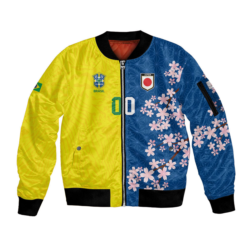 Custom Brazil Japan Football Sleeve Zip Bomber Jacket Cultural Fusion Heritage