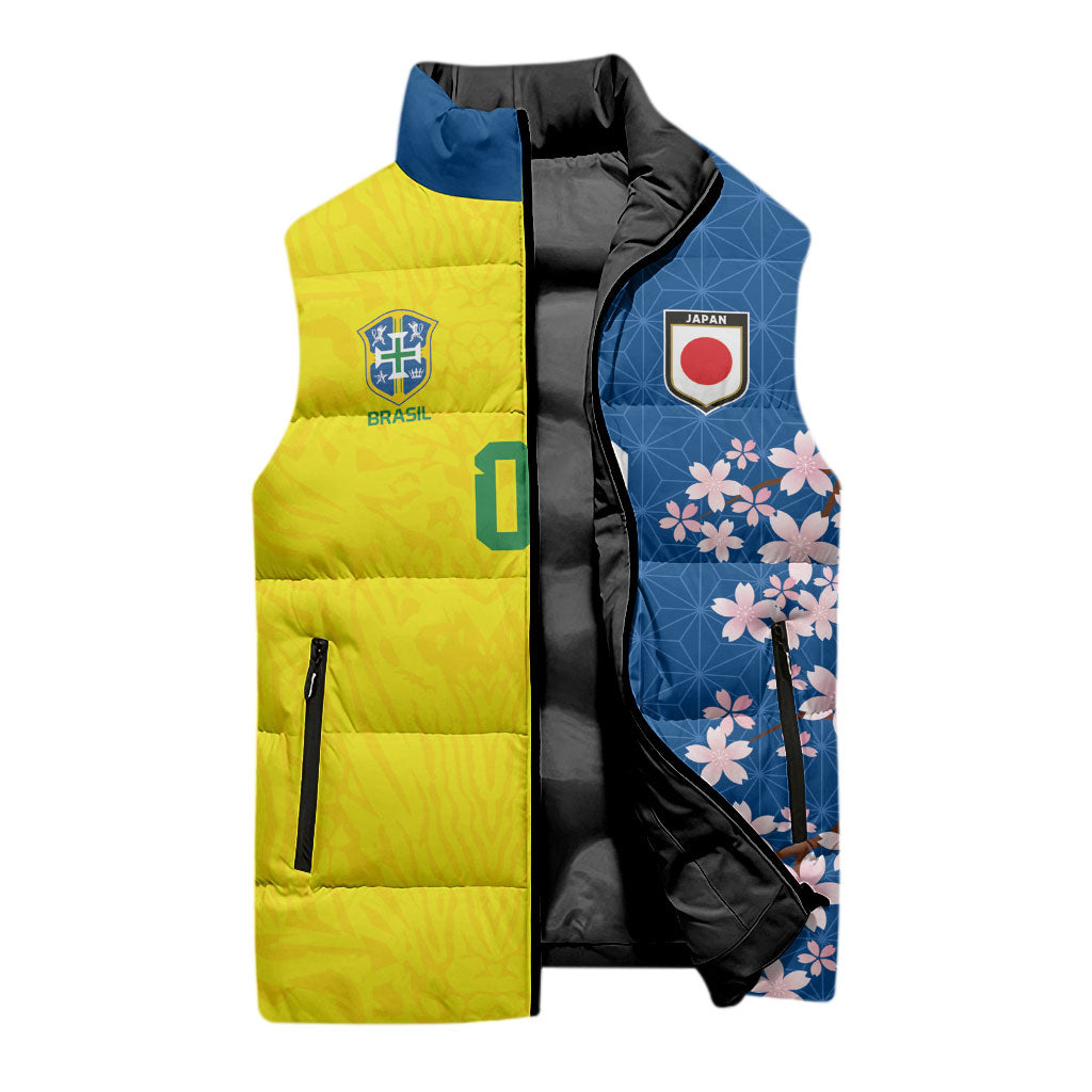 Custom Brazil Japan Football Sleeveless Puffer Jacket Cultural Fusion Heritage