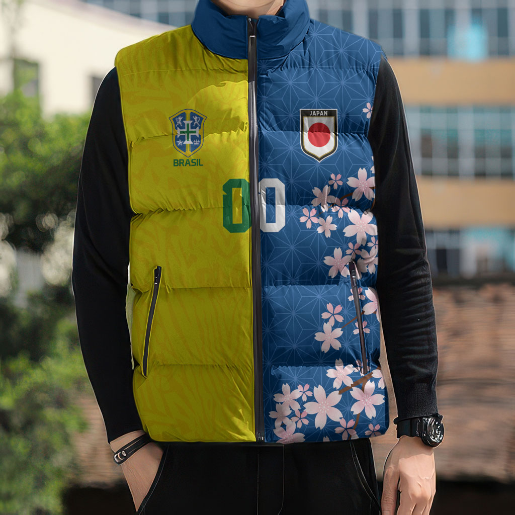 Custom Brazil Japan Football Sleeveless Puffer Jacket Cultural Fusion Heritage