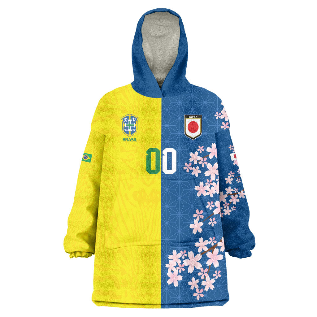 Custom Brazil Japan Football Wearable Blanket Hoodie Cultural Fusion Heritage