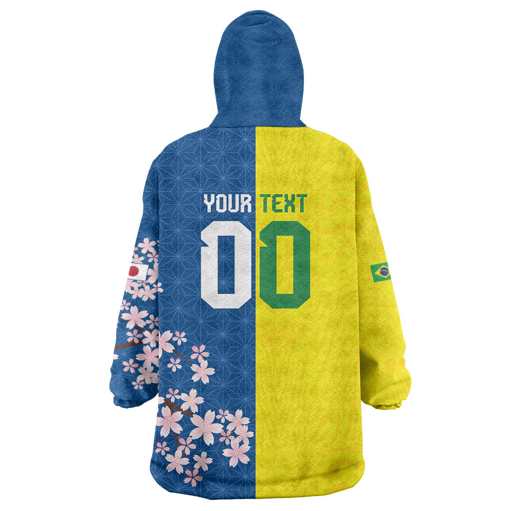 Custom Brazil Japan Football Wearable Blanket Hoodie Cultural Fusion Heritage