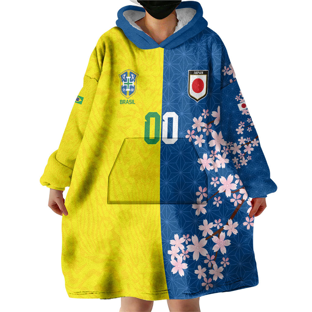 Custom Brazil Japan Football Wearable Blanket Hoodie Cultural Fusion Heritage