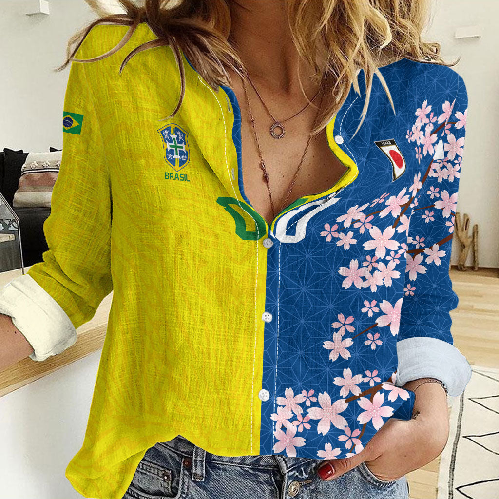 Custom Brazil Japan Football Women Casual Shirt Cultural Fusion Heritage