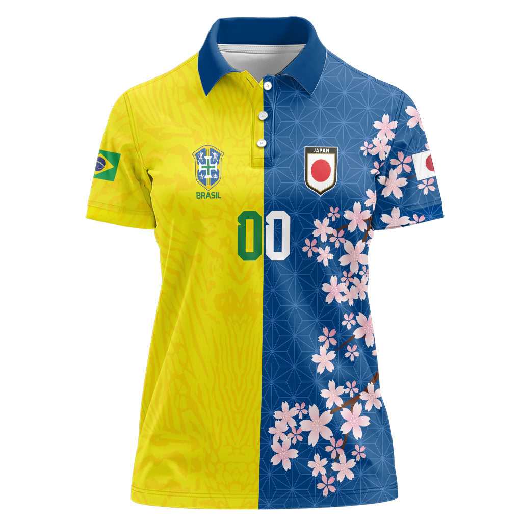 Custom Brazil Japan Football Women Polo Shirt Cultural Fusion Heritage