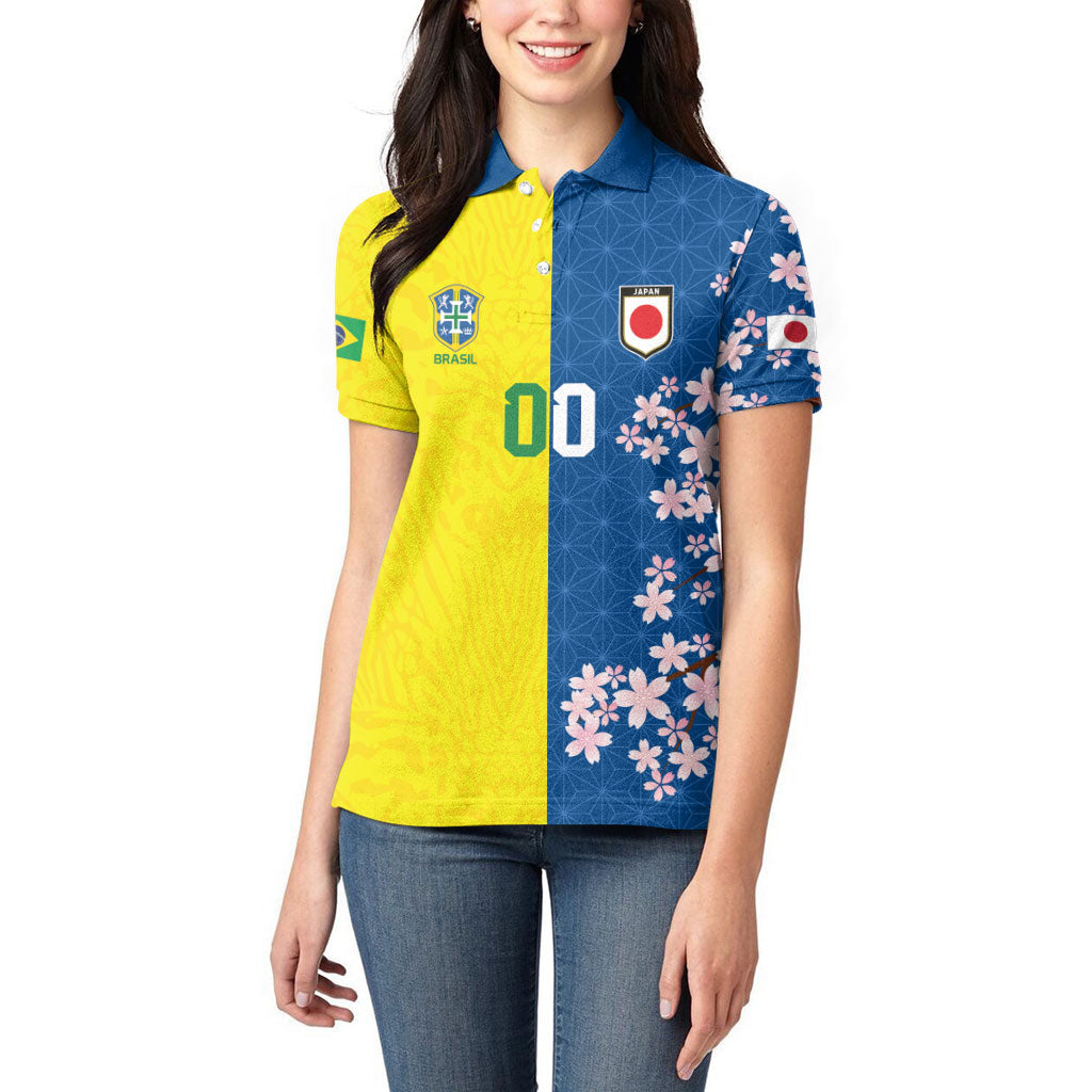 Custom Brazil Japan Football Women Polo Shirt Cultural Fusion Heritage
