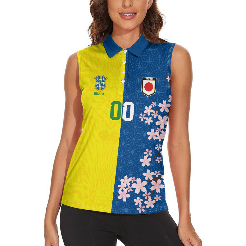 Custom Brazil Japan Football Women Sleeveless Polo Shirt Cultural Fusion Heritage