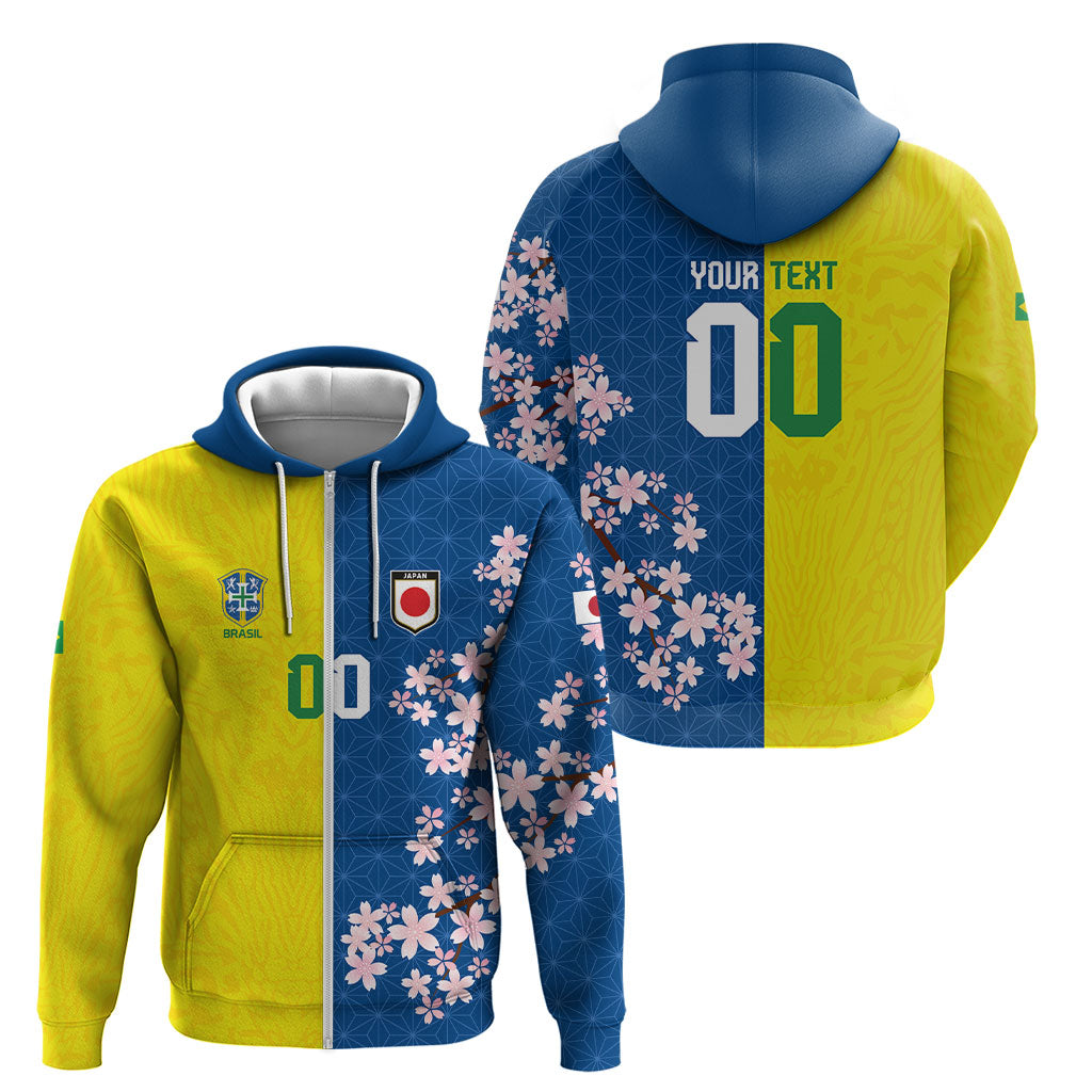 Custom Brazil Japan Football Zip Hoodie Cultural Fusion Heritage