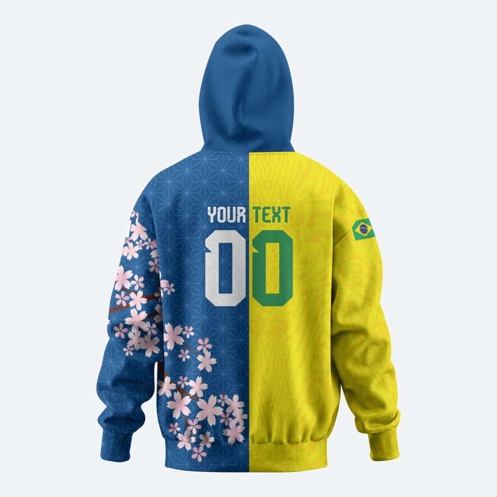 Custom Brazil Japan Football Zip Hoodie Cultural Fusion Heritage