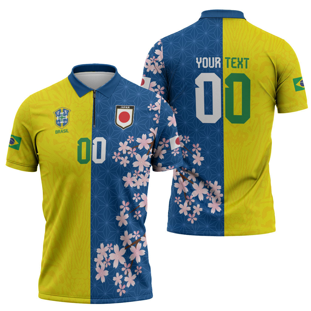 Custom Brazil Japan Football Zipper Polo Shirt Cultural Fusion Heritage