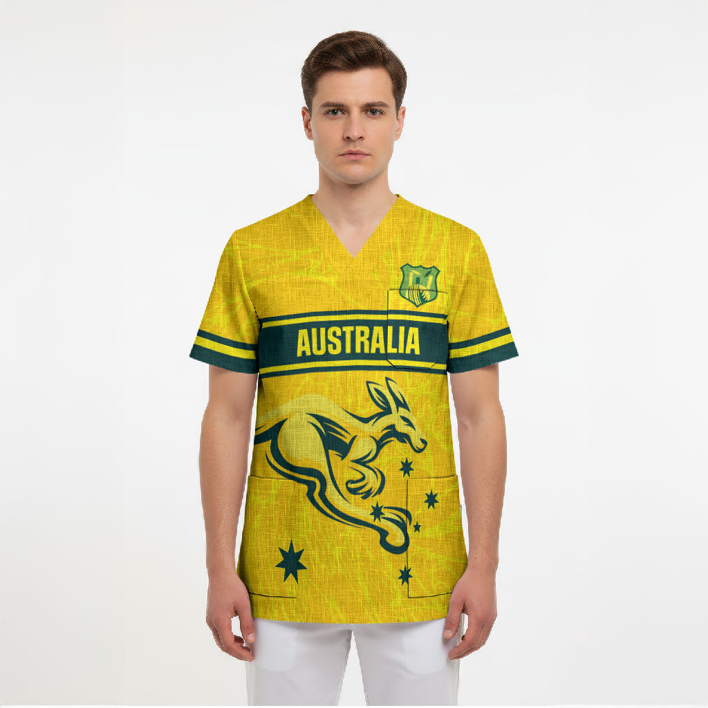 World Cricket Custom Australia Scrub Top Aussie! Aussie! Oi! Oi! Oi!