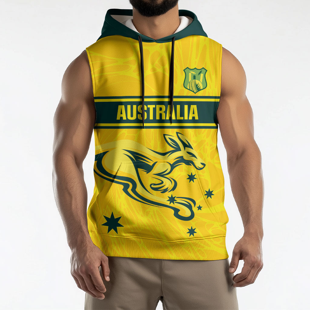 World Cricket Custom Australia Sleeveless Hoodie Aussie! Aussie! Oi! Oi! Oi!