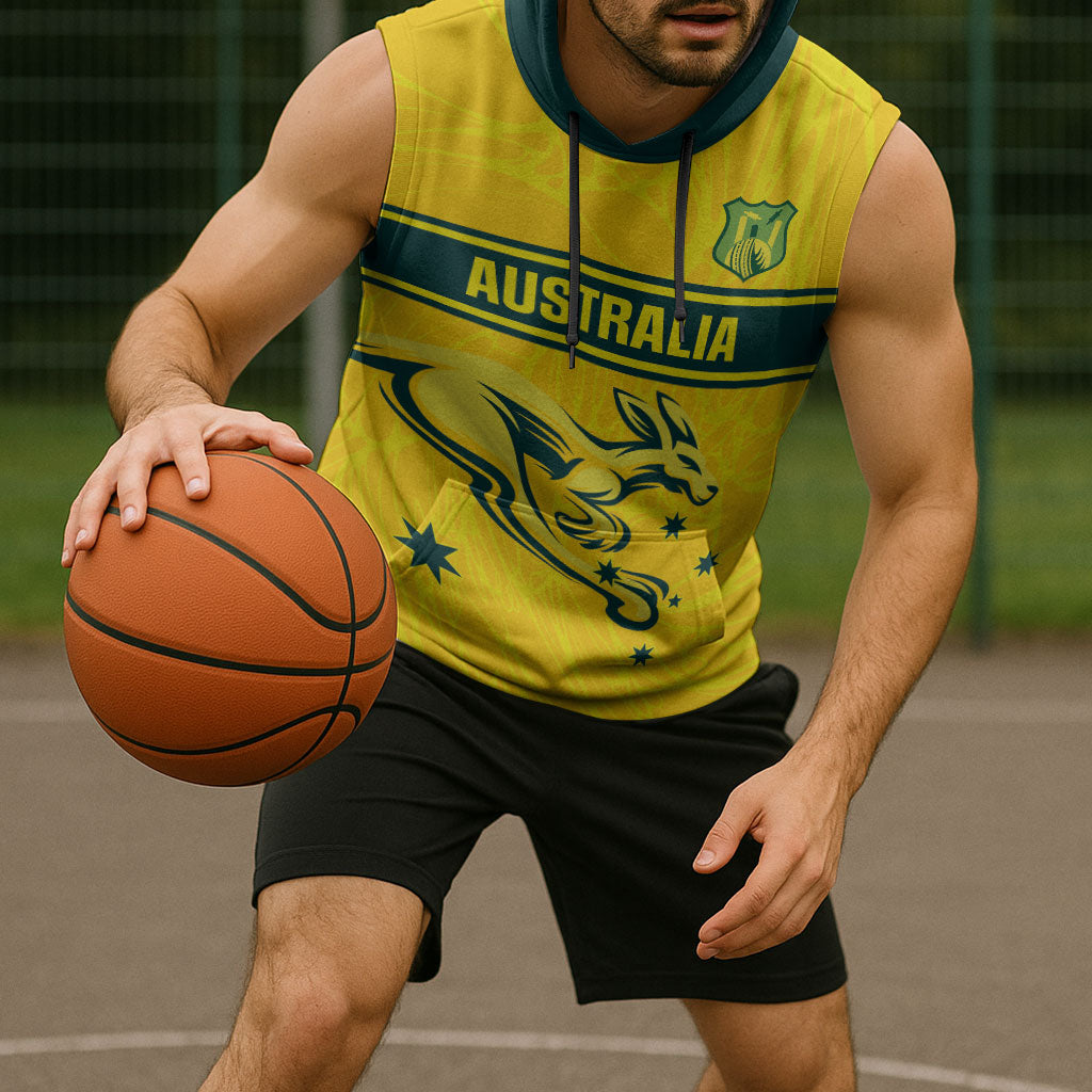 World Cricket Custom Australia Sleeveless Hoodie Aussie! Aussie! Oi! Oi! Oi!