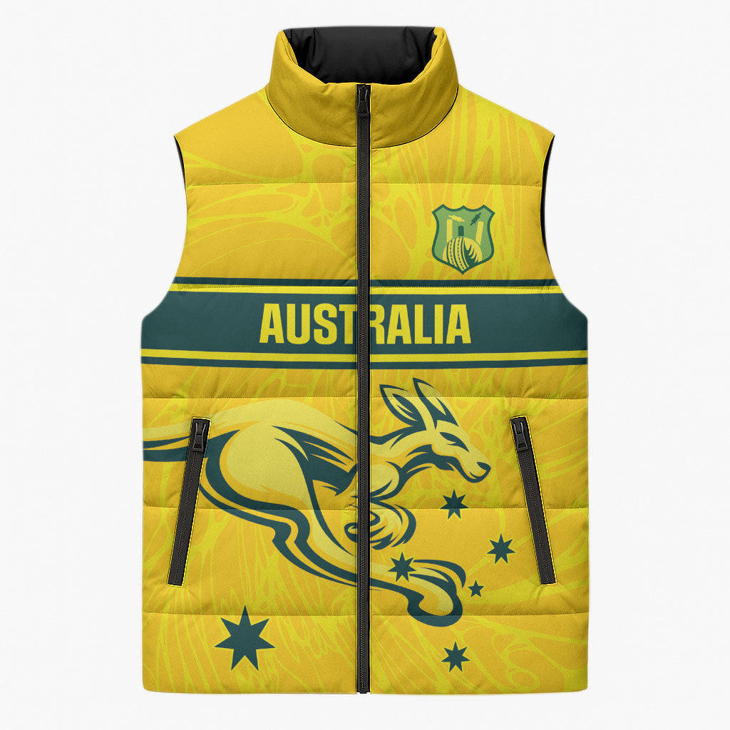 World Cricket Custom Australia Sleeveless Puffer Jacket Aussie! Aussie! Oi! Oi! Oi!