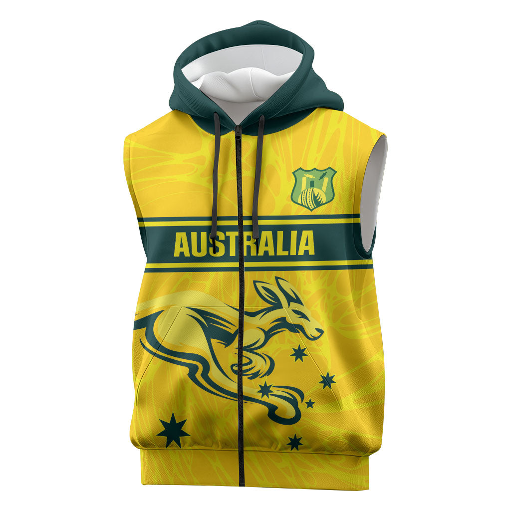 World Cricket Custom Australia Sleeveless Zip Hoodie Aussie! Aussie! Oi! Oi! Oi!