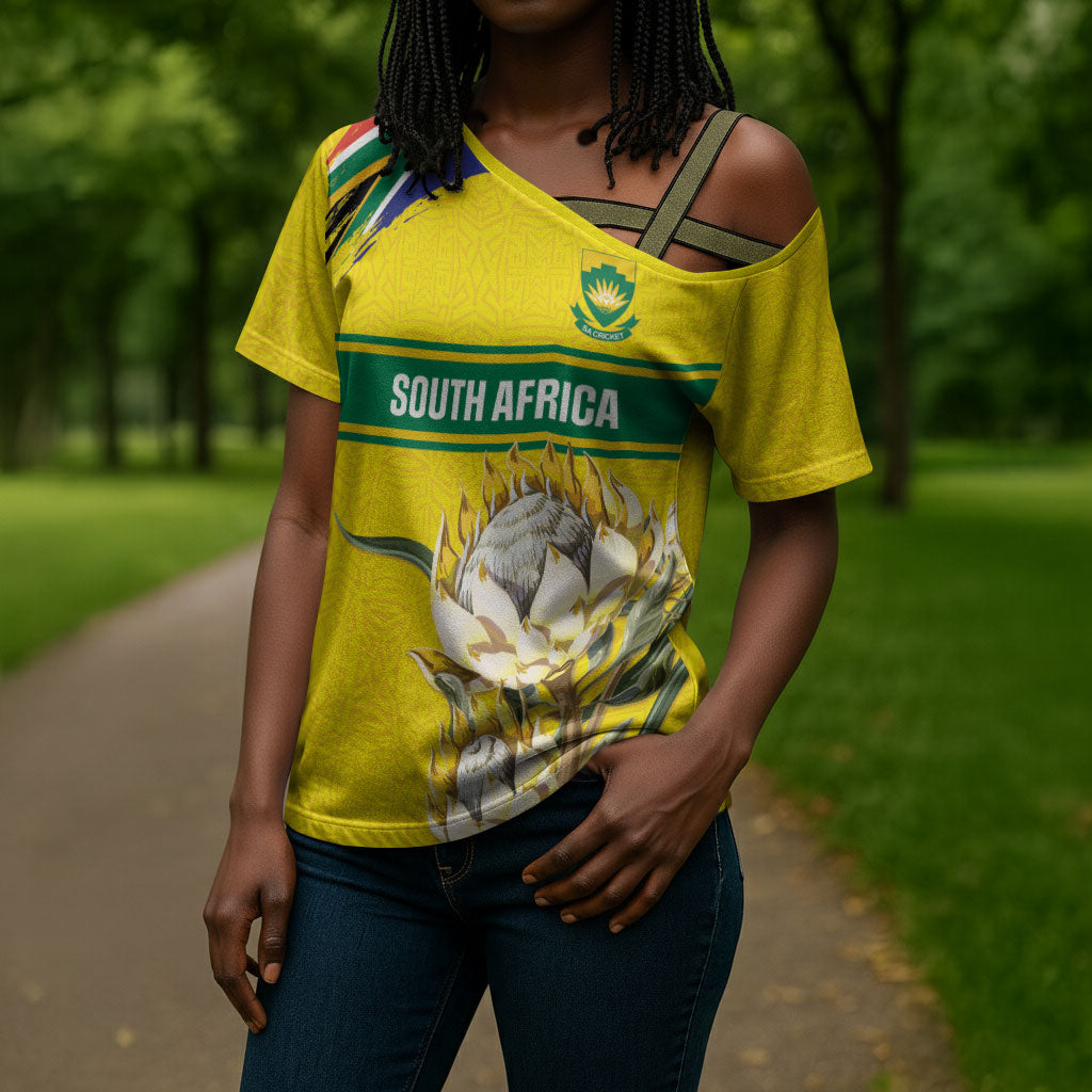 World Cricket Custom South Africa Cross Shoulder Shirt Protea Flower Come On Proteas!