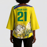 World Cricket Custom South Africa Kimono Sleeve Blouse Protea Flower Come On Proteas!