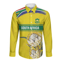 World Cricket Custom South Africa Long Sleeve Button Shirt Protea Flower Come On Proteas!