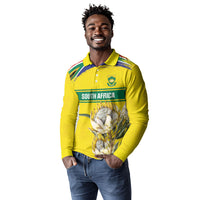 World Cricket Custom South Africa Long Sleeve Polo Shirt Protea Flower Come On Proteas!