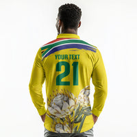 World Cricket Custom South Africa Long Sleeve Polo Shirt Protea Flower Come On Proteas!