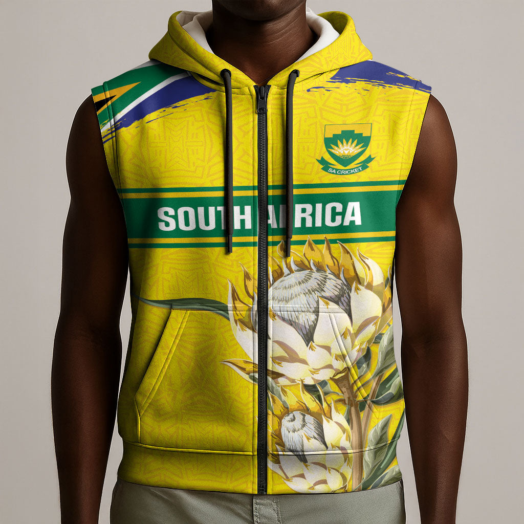 World Cricket Custom South Africa Sleeveless Zip Hoodie Protea Flower Come On Proteas!