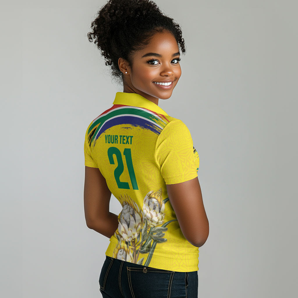 World Cricket Custom South Africa Women Polo Shirt Protea Flower Come On Proteas!