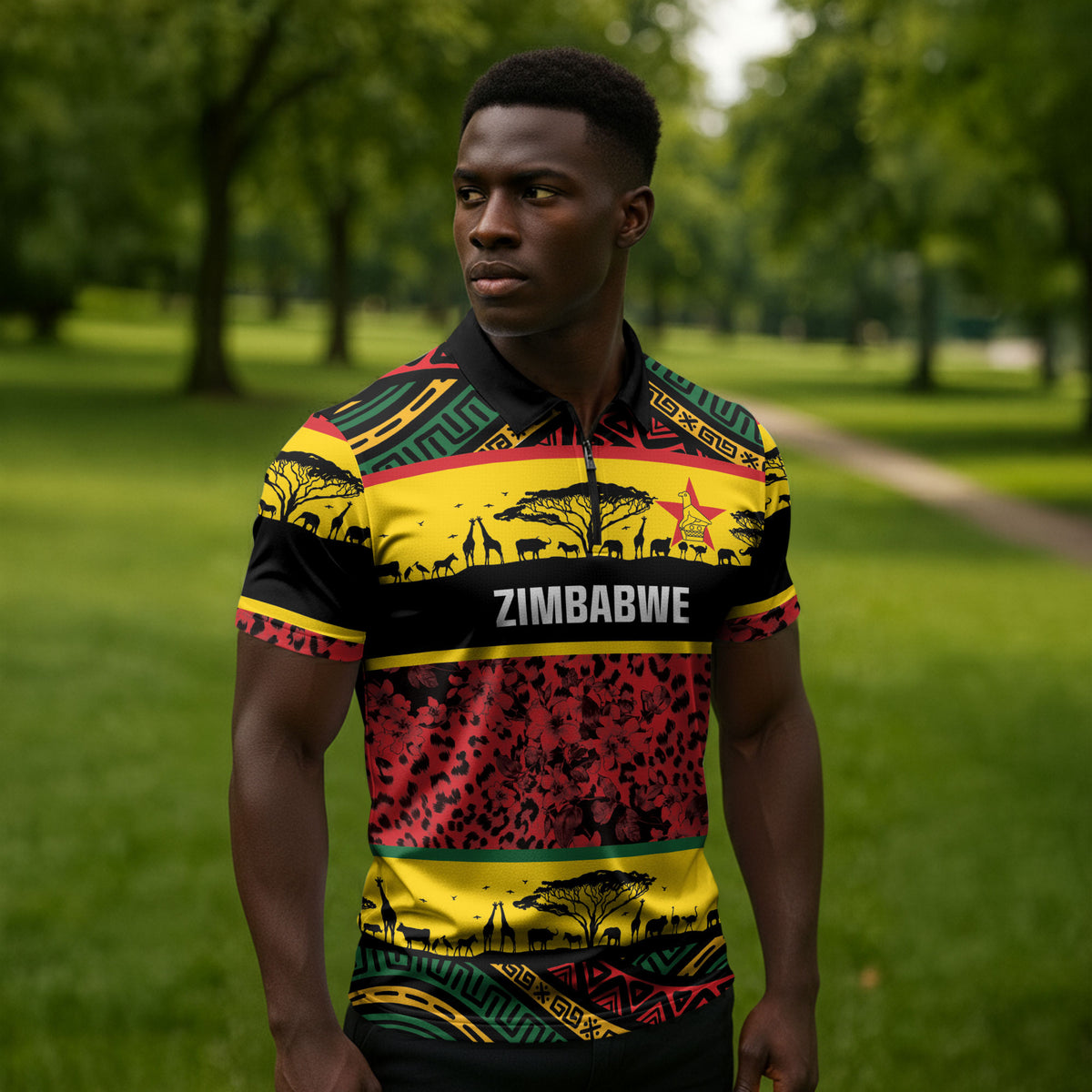 World Cricket Custom Zimbabwe Zipper Polo Shirt Zimbabwe Bird Go Chevrons!