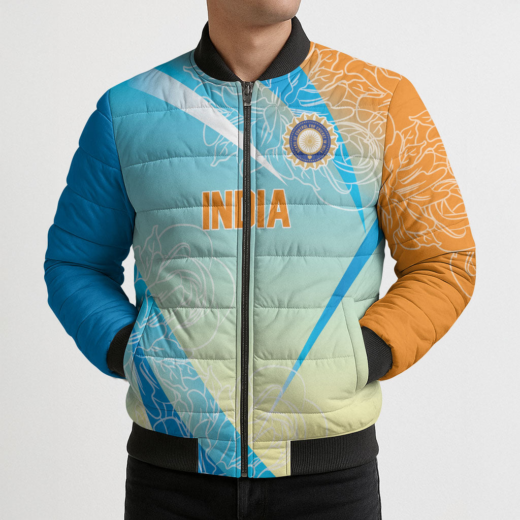 World Cricket Custom India Bomber Puffer Jacket Ashoka Chakra Jeetega Bhai Jeetega India Jeetega!
