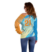 World Cricket Custom India Off Shoulder Sweater Ashoka Chakra Jeetega Bhai Jeetega India Jeetega!