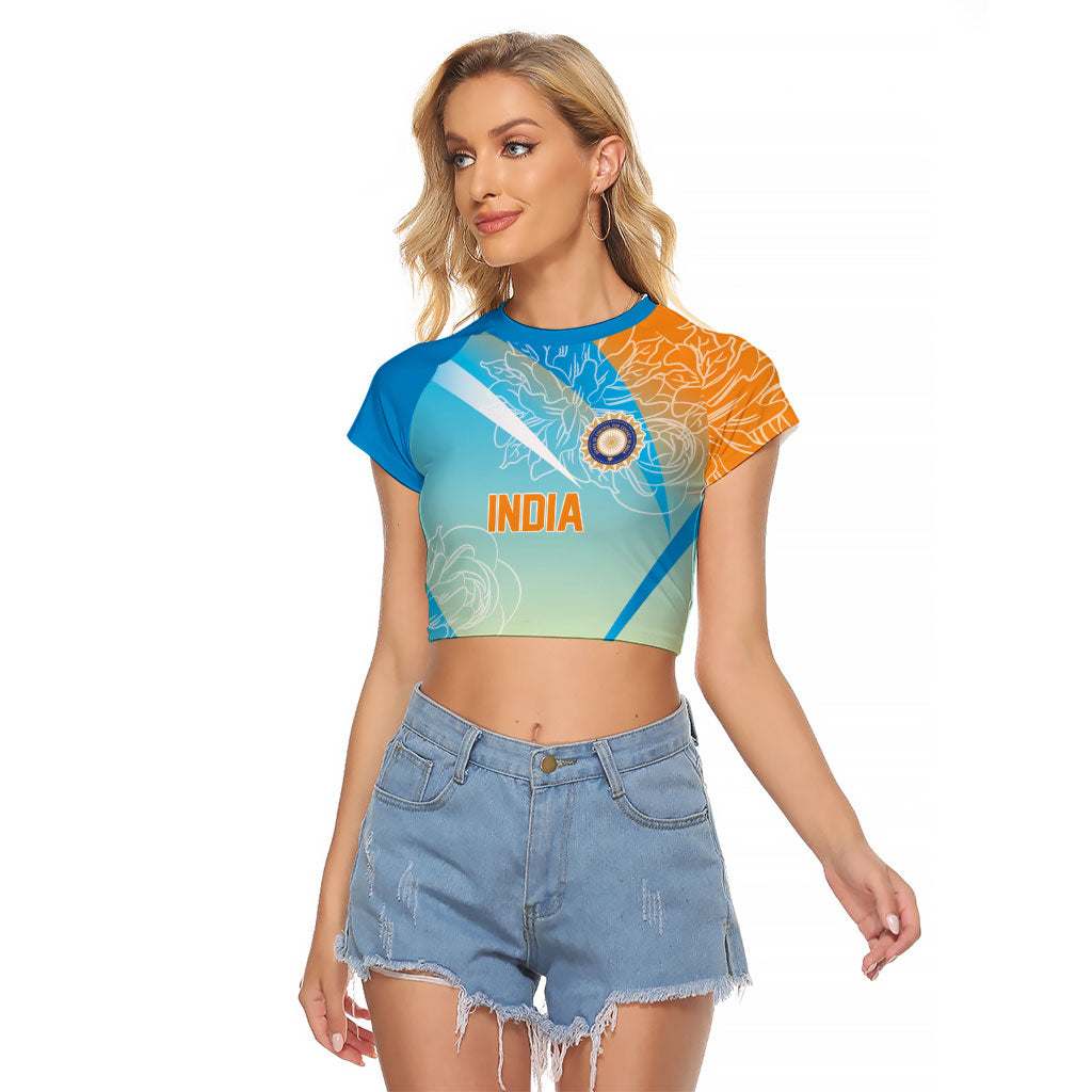 World Cricket Custom India Raglan Cropped T Shirt Ashoka Chakra Jeetega Bhai Jeetega India Jeetega!