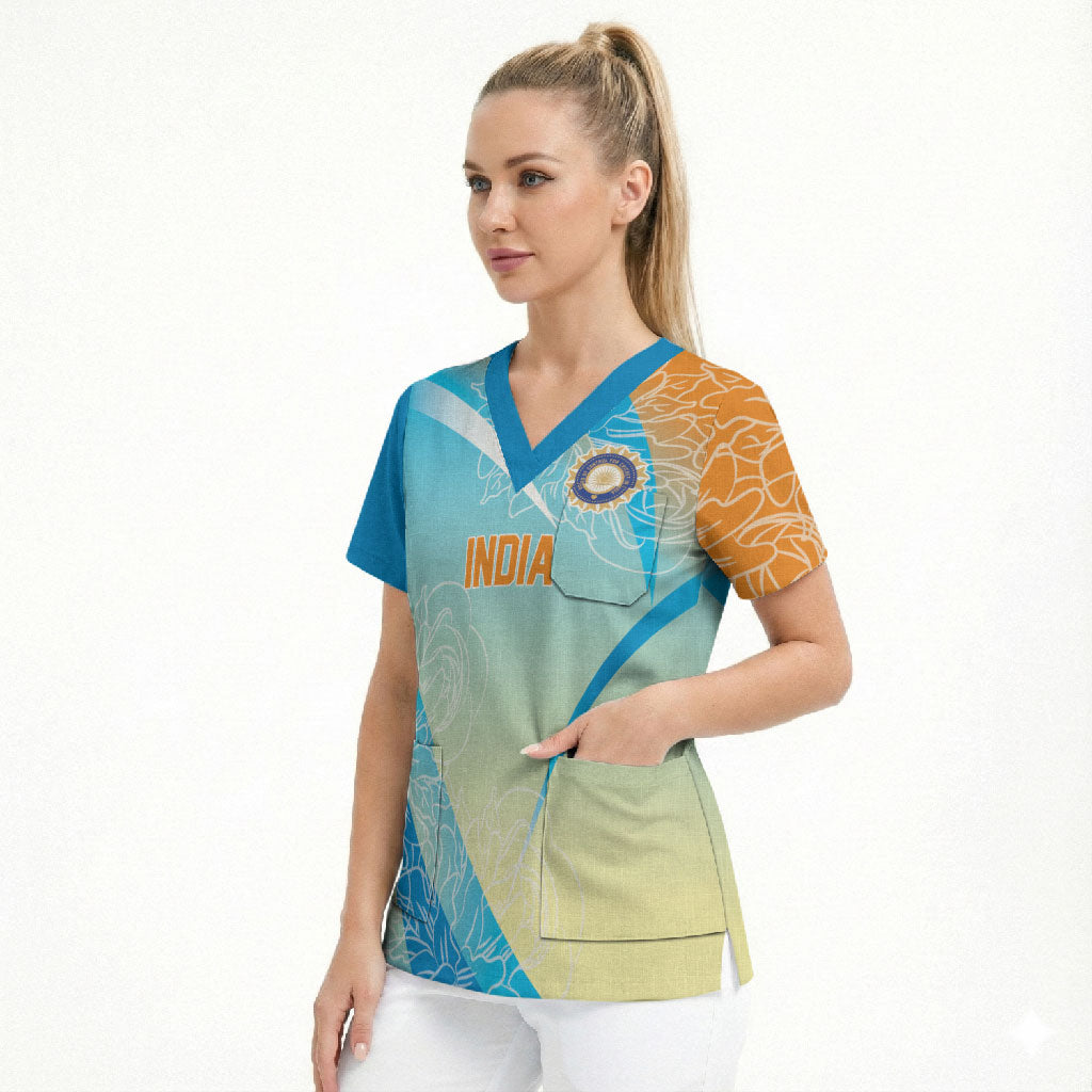 World Cricket Custom India Scrub Top Ashoka Chakra Jeetega Bhai Jeetega India Jeetega!