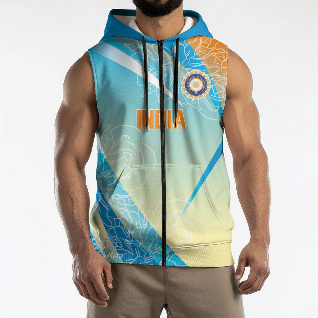 World Cricket Custom India Sleeveless Zip Hoodie Ashoka Chakra Jeetega Bhai Jeetega India Jeetega!