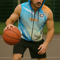 World Cricket Custom India Sleeveless Zip Hoodie Ashoka Chakra Jeetega Bhai Jeetega India Jeetega!