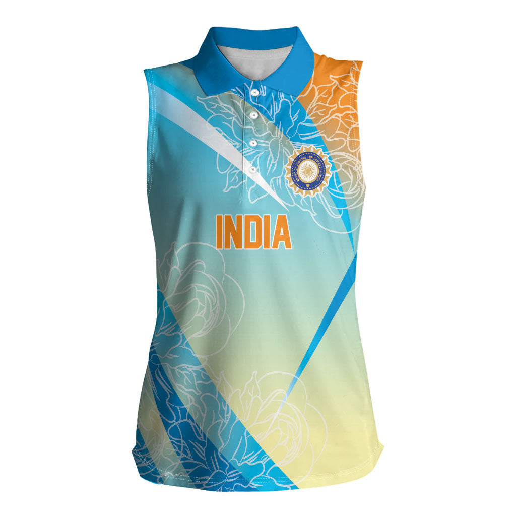 World Cricket Custom India Women Sleeveless Polo Shirt Ashoka Chakra Jeetega Bhai Jeetega India Jeetega!