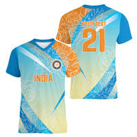 World Cricket Custom India Women V-Neck T-Shirt Ashoka Chakra Jeetega Bhai Jeetega India Jeetega!