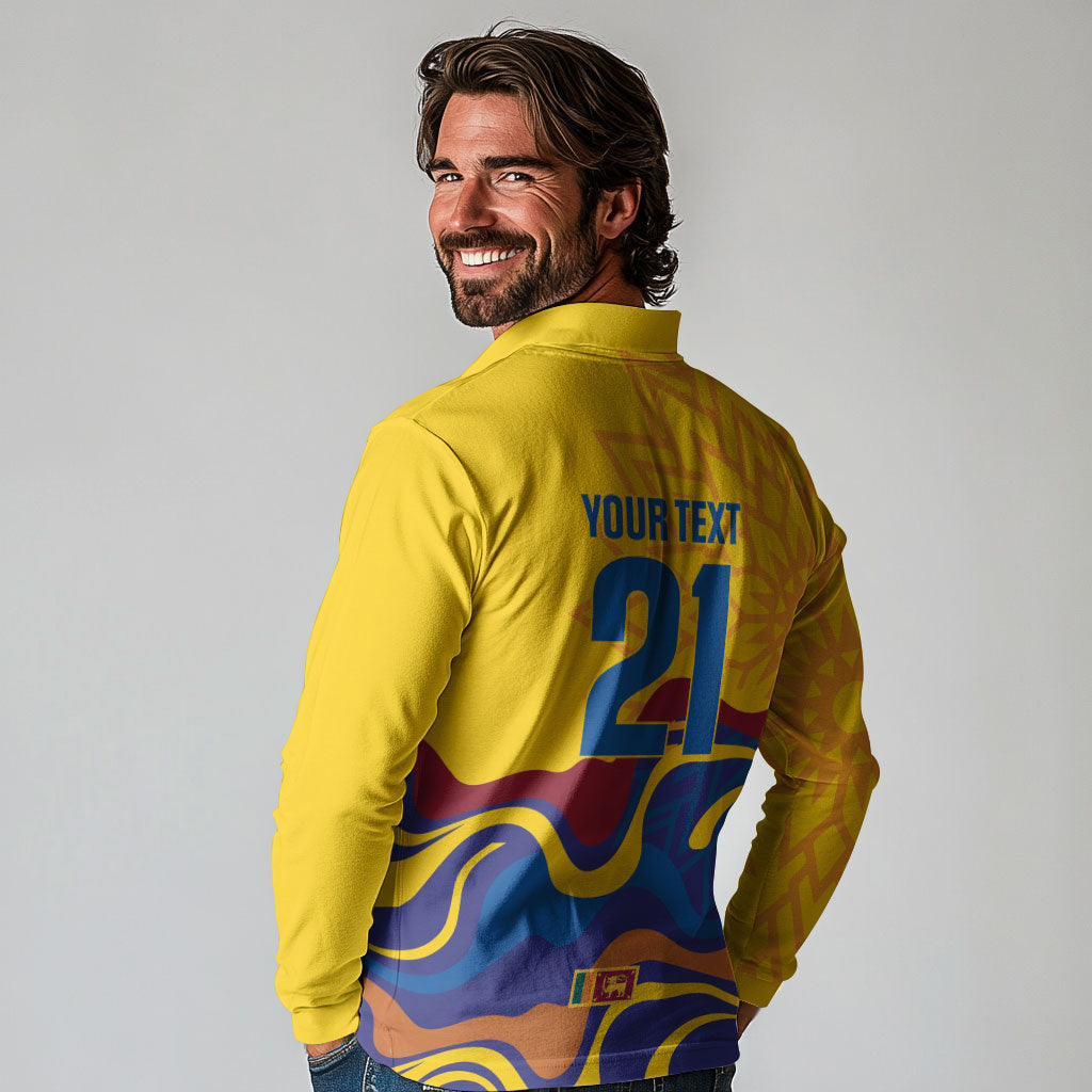 World Cricket Custom Sri Lanka Long Sleeve Polo Shirt Lion with Sword Api Dinamu!