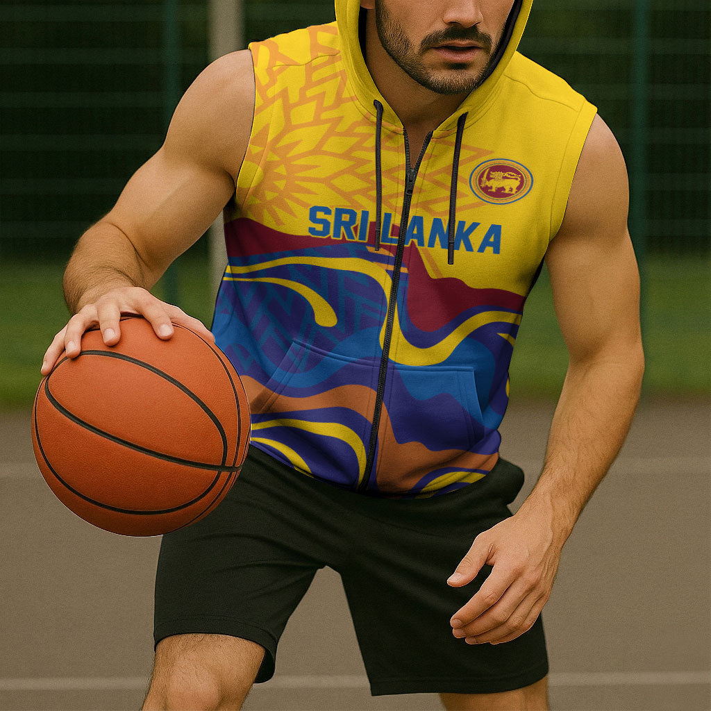 World Cricket Custom Sri Lanka Sleeveless Zip Hoodie Lion with Sword Api Dinamu!