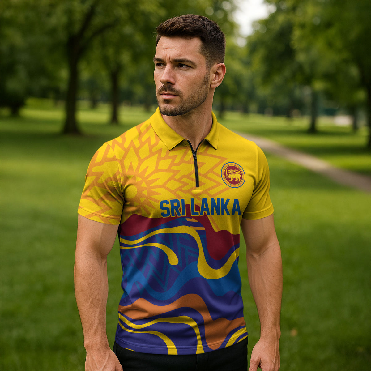 World Cricket Custom Sri Lanka Zipper Polo Shirt Lion with Sword Api Dinamu!
