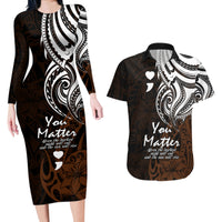 Your Matter Suicide Prevention Couples Matching Long Sleeve Bodycon Dress and Hawaiian Shirt Gold Polynesian Tribal LT9 - Wonder Print Shop