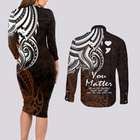 Your Matter Suicide Prevention Couples Matching Long Sleeve Bodycon Dress and Long Sleeve Button Shirts Gold Polynesian Tribal LT9 - Wonder Print Shop