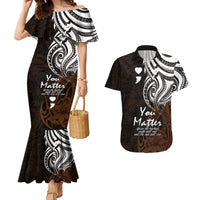 Your Matter Suicide Prevention Couples Matching Mermaid Dress and Hawaiian Shirt Gold Polynesian Tribal LT9 - Wonder Print Shop