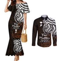 your-matter-suicide-prevention-couples-matching-mermaid-dress-and-long-sleeve-button-shirts-gold-polynesian-tribal
