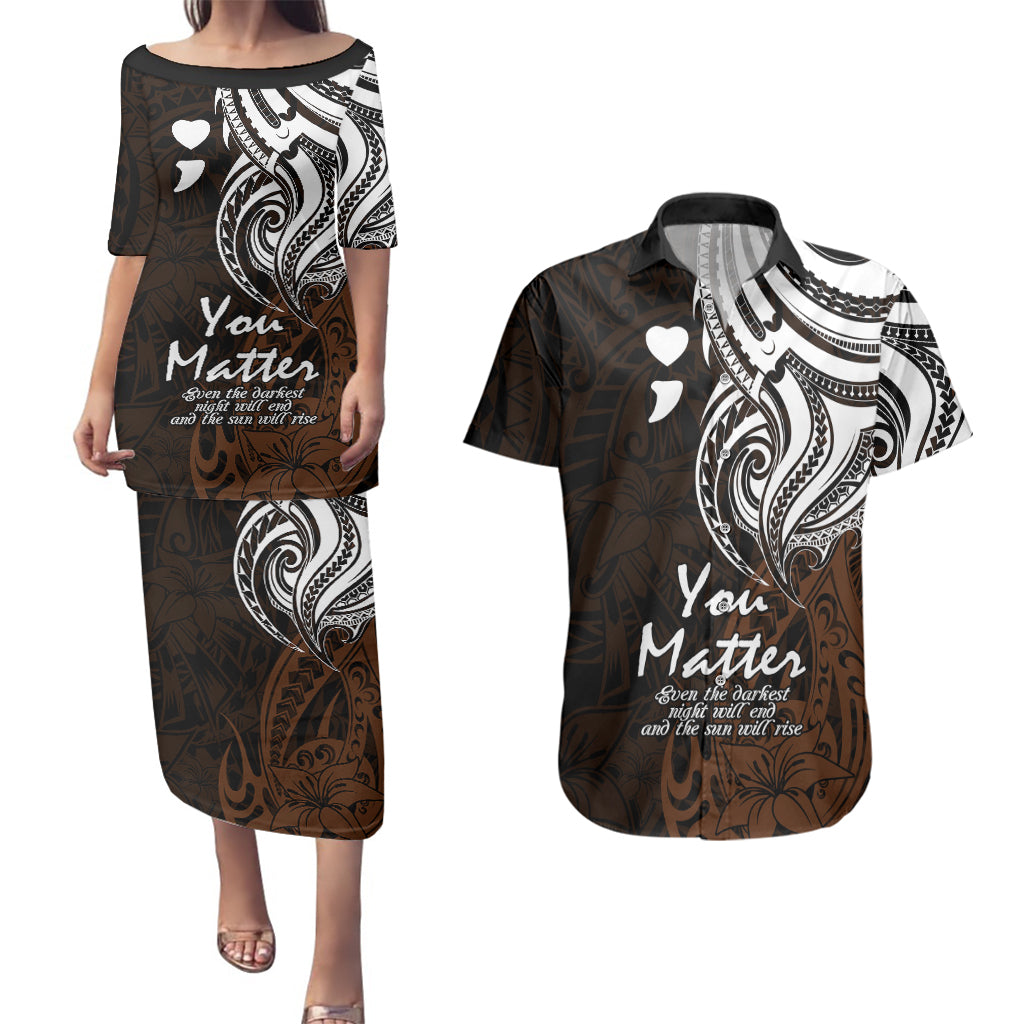 Your Matter Suicide Prevention Couples Matching Puletasi Dress and Hawaiian Shirt Gold Polynesian Tribal LT9 - Wonder Print Shop