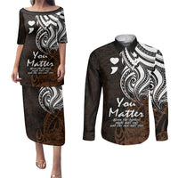 Your Matter Suicide Prevention Couples Matching Puletasi Dress and Long Sleeve Button Shirts Gold Polynesian Tribal LT9 - Wonder Print Shop