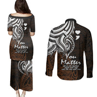 Your Matter Suicide Prevention Couples Matching Puletasi Dress and Long Sleeve Button Shirts Gold Polynesian Tribal LT9 - Wonder Print Shop